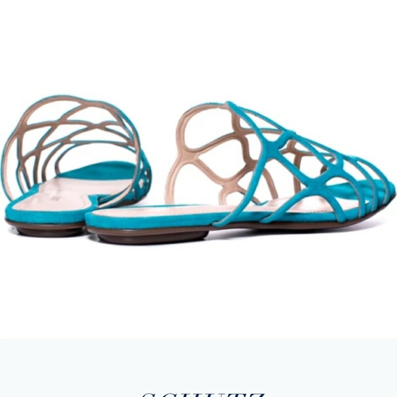 Schutz Nuray Suede Slide in Turquoise - Picture 2 of 8